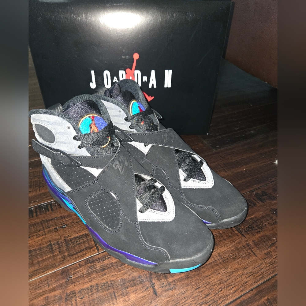 Jordan Retro 8 Black and Gray High-Top Sneakers with Iconic Design
